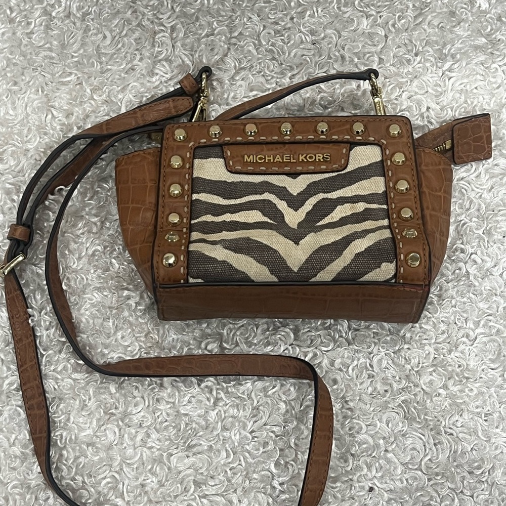Michael Kors Zebra Print Canvas Croc Leather Stud… - image 5